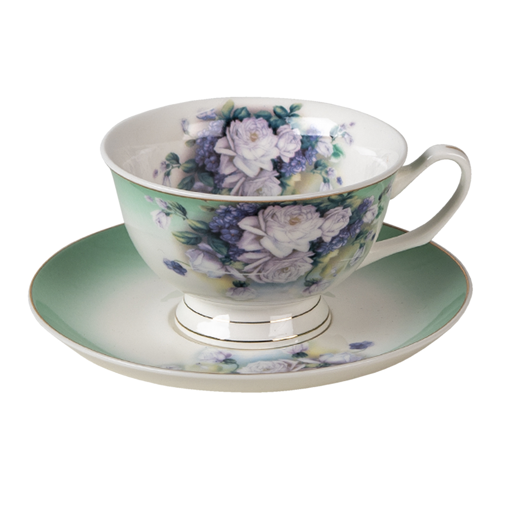 Tazzina da caffè con piattino Verde, Bianco 12x10x6 cm / Ø 15x2 cm / 200 ml