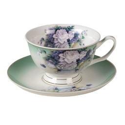 [6CE1276] Tasse et soucoupe Vert, Blanc 12x10x6 cm / Ø 15x2 cm / 200 ml