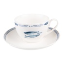Kaffeetasse mit Unterteller Weiß Blau 12x6x6 cm / Ø 15x2 cm / 250 ml