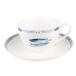 [FIBKS] Kaffeetasse mit Unterteller Weiß Blau 12x6x6 cm / Ø 15x2 cm / 250 ml