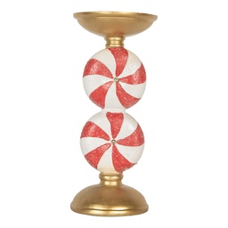 [6PR5850] Kerzenständer mit LED Goldfarbig Weiß Ø 10x23 cm