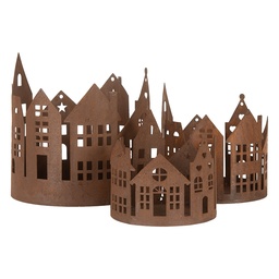 [6Y5784] Décoration Maisons (set de 3) Marron Ø 15x15 / Ø 11x12 / Ø 10x10 cm