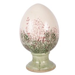 [6CE2397L] Uovo decorativo su piede Beige Verde Ø 15x24 cm