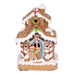 [6PR5867] Dekoration Haus mit LED Braun Weiß 11x10x17 cm / 2xAA