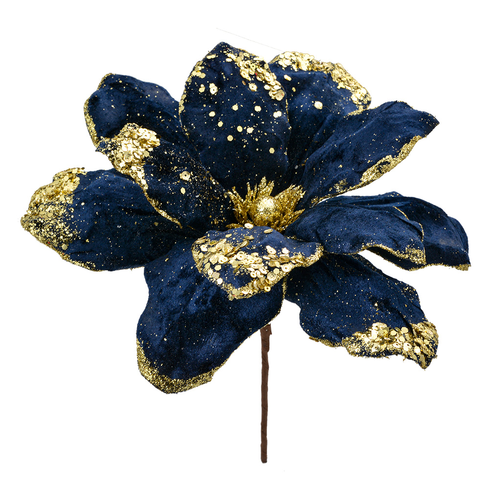 Weihnachtsdeko Blume Blau Goldfarbig Ø 24x27 cm
