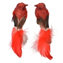 Décoration Oiseau  (Set de 2) Rouge Marron 16x5x5 cm