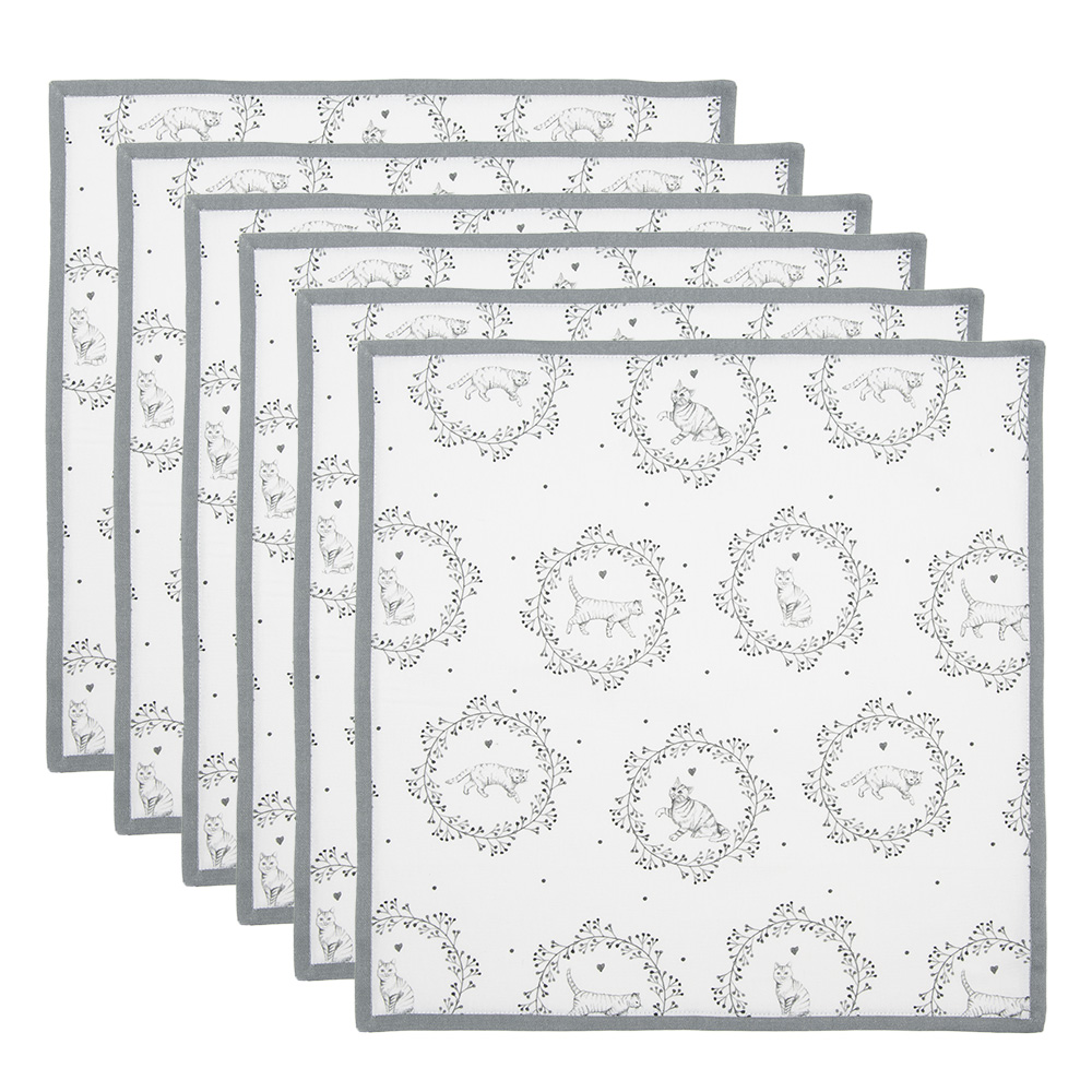 Serviettes de table en coton (lot de 6) Blanc Gris 40x40 cm