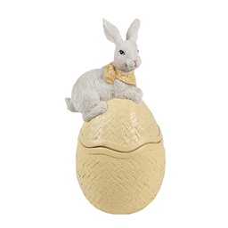 [6PR5129] Plat de décoratif avec couvercle Jaune Blanc 11x10x20 cm