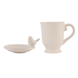 [6CE0373] Piattino Tazza Stoviglie Set Beige 12x8x11 cm / Ø 9x4 cm / 300 ml