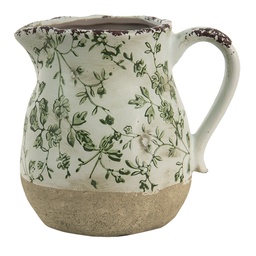 [6CE1386M] Brocca Decorativa Verde, Bianco 16x13x15 cm