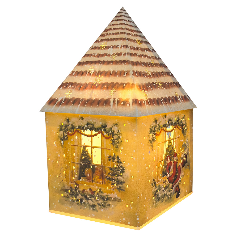 Dekoration Haus mit LED Braun Weiß 11x11x21 cm / 3xAA