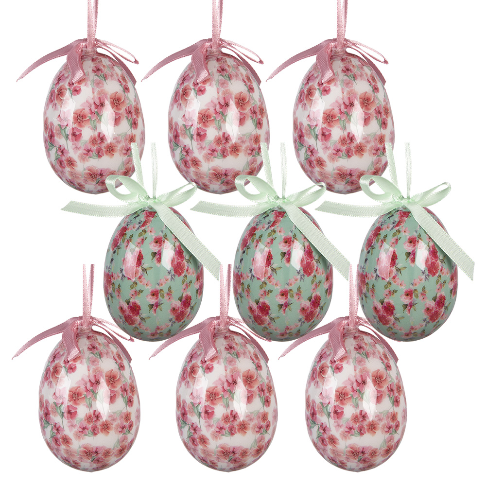 Anhänger Ei (set 9) Weiß Rosa Ø 5x8 cm