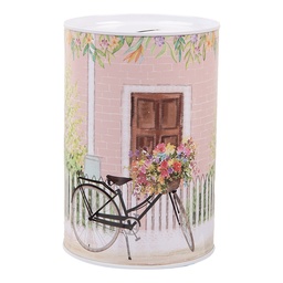 [6BL0155] Money box Pink White Ø 10x15 cm