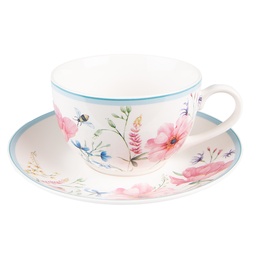 [PPOKS] Kaffeetasse mit Untertasse Weiß, Rosa 12x8x10 cm / Ø 15x2 cm / 230 ml