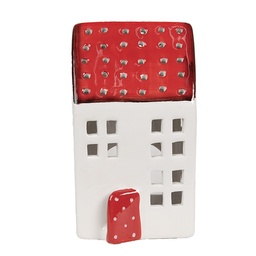 [6CE1846] Dekoration Haus Weiß Rot 8x8x15 cm
