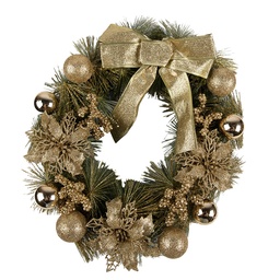 [65772] Weihnachtsdeko Kranz Goldfarbig Grün Ø 40x10 cm