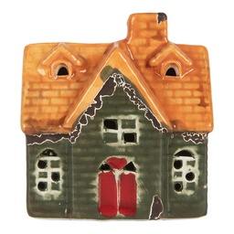[6CE2282] Dekoration Haus mit LED Grün Orange 8x5x8 cm