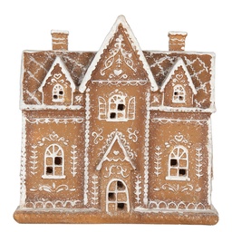 [6PR5841] Dekoration Haus mit LED Braun Weiß 21x8x20 cm