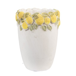 [6TE0570S] Vaso Porta Pianta Bianco Giallo Ø 13x17 cm