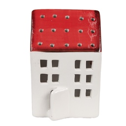 [6CE1845] Dekoration Haus Weiß Rot 8x7x12 cm