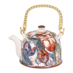 [6CETE0179] Teekanne mit Sieb Weiß Blau 18x14x12 cm / 800 ml