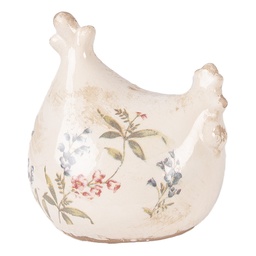 [6CE2408] Décoration Poule Beige Rose 12x11x13 cm