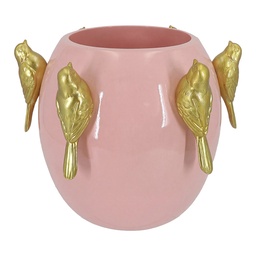 [6PR6445] Decorazione Vaso Porta Pianta Rosa 18x18x17 cm