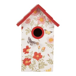 [6H2450] Maison d'oiseau Blanc Rouge 15x10x22 cm