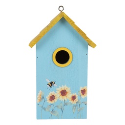[6H2448] Vogelhaus Blau Gelb 15x10x22 cm