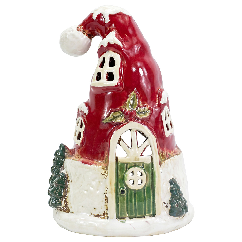 Kerzenhalter Weihnachten Häuschen Weiß Rot 13x12x18 cm