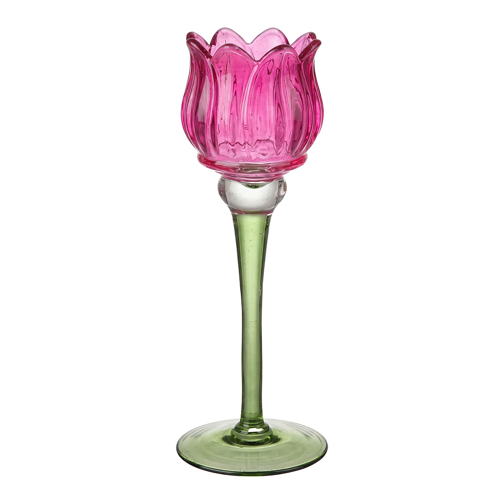 Portacandele in Vetro Rosa Verde Ø 7x22 cm
