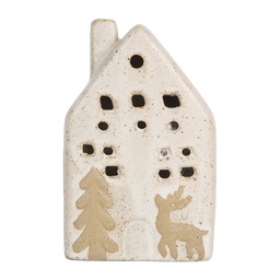 [6CE2175S] Dekoration Haus mit LED Beige 6x5x10 cm