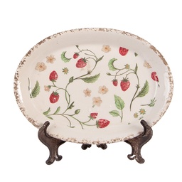 [6CE2022] Piatto Decorativo Beige Rosso 25x18x3 cm