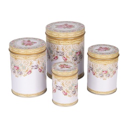 [6BL0140] Aufbewahrungskarton 4-er Set Weiß Rosa Ø 11x14 /Ø 9x13 /Ø 8x11 /Ø 6x9 cm
