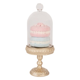 [6PR6009] Glasglocke mit Deko Goldfarbig Rosa Ø 7x17 cm