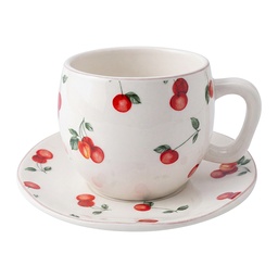 [6CEKS0149] Kaffeetasse mit Untertasse Weiß Rot