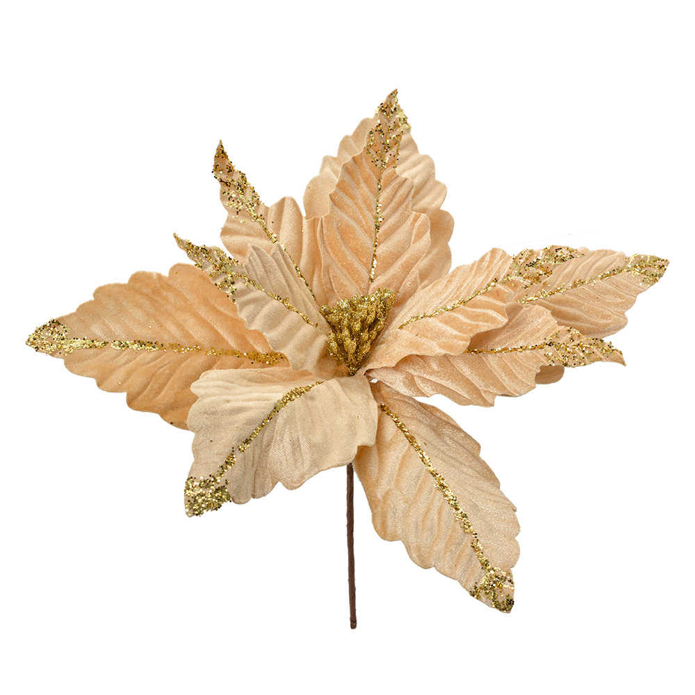 Weihnachtsdeko Blume Beige Goldfarbig Ø 36x36 cm