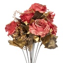 Artificial flower bunch roses Red Gold colored 18x15x50 cm