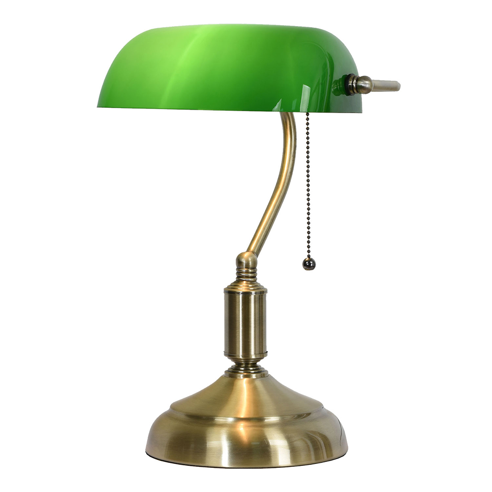 Schreibtischlampe Bankerlampe Grün, Goldfarbig 27x17x41 cm E27/max 1x60W