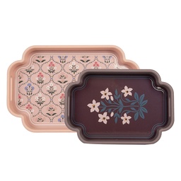 [6H2463] Dekoratives Tablett (2er Set) Rosa Violett 46x30x5 / 35x24x5 cm