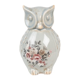 [6CE1967L] Image de décoration Hibou Gris Rose 13x12x22 cm
