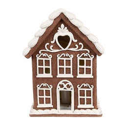 [6PR4359] Dekoration Haus mit LED Braun 17x10x22 cm / 3xAAA