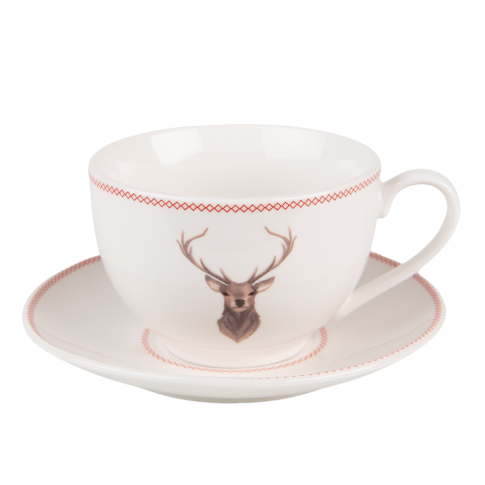 Cup and Saucer Beige Brown 12x9x6 cm / Ø 14x2 cm / 200 ml