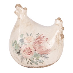 [6CE2394] Décoration Poule Beige Rose 12x11x13 cm