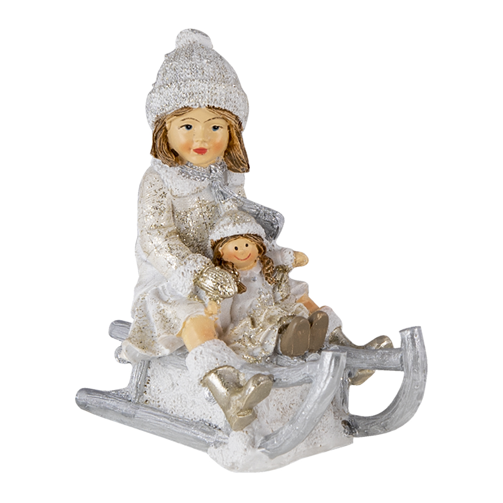 Decoratie kind op slee 10x5x10 cm