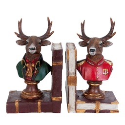 [6PR0923] Set fermalibri da 2 Marrone, Rosso, Verde, Bianco 14x13x18 cm