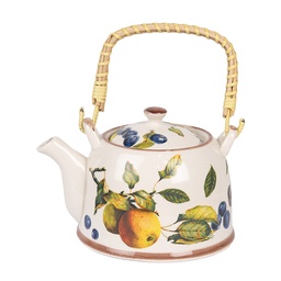 [6CETE0177] Teekanne mit Sieb Weiß Orange 18x14x12 cm / 800 ml