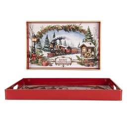 [66780] Vassoio Decorativo Bianco Rosso 41x26x4 cm