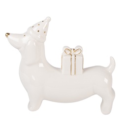 [6CE2431] Dekoration Hund Weiß Goldfarbig 15x4x13 cm
