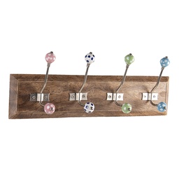 [6H2019] Wall Coat Rack 4 Hooks Brown 45x10x18 cm